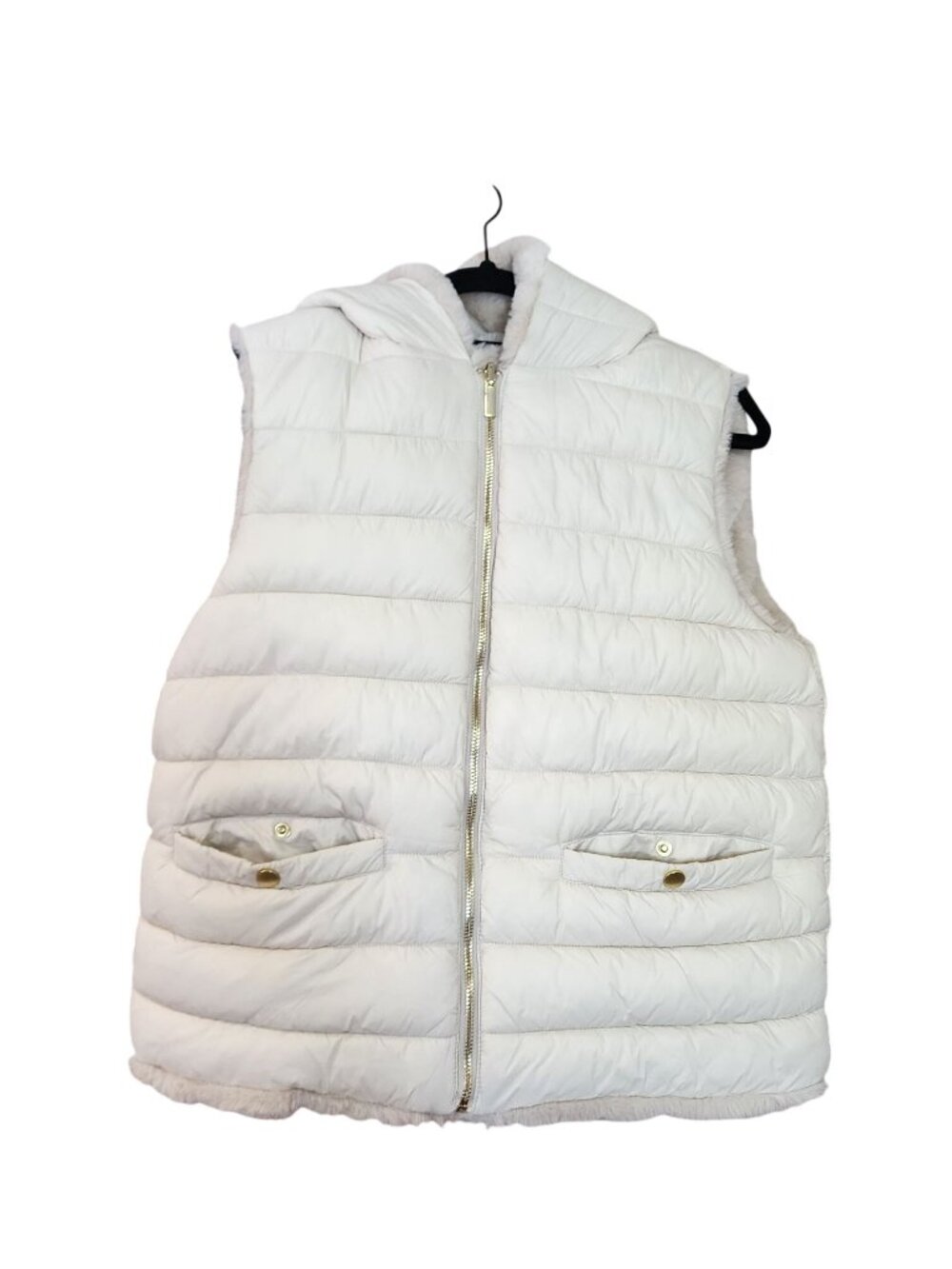 Joie Reversible Faux Fur Puffer Vest Hooded Ivory Cream Size M